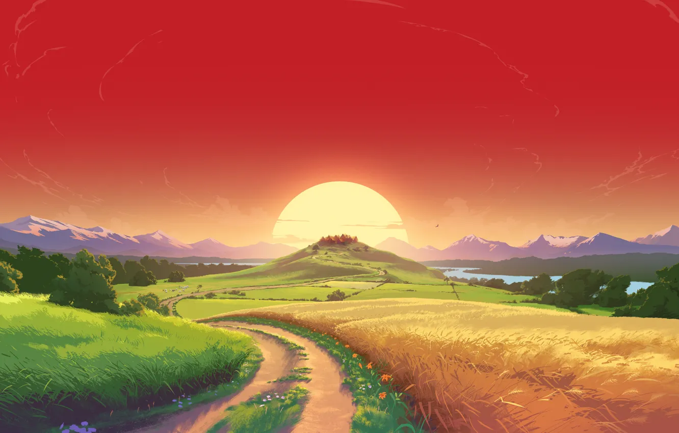 Photo wallpaper the sun, sunset, games, Dragon quest, builders