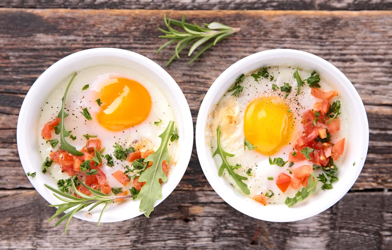 Photo wallpaper scrambled eggs, vegetables, rosemary, casserole
