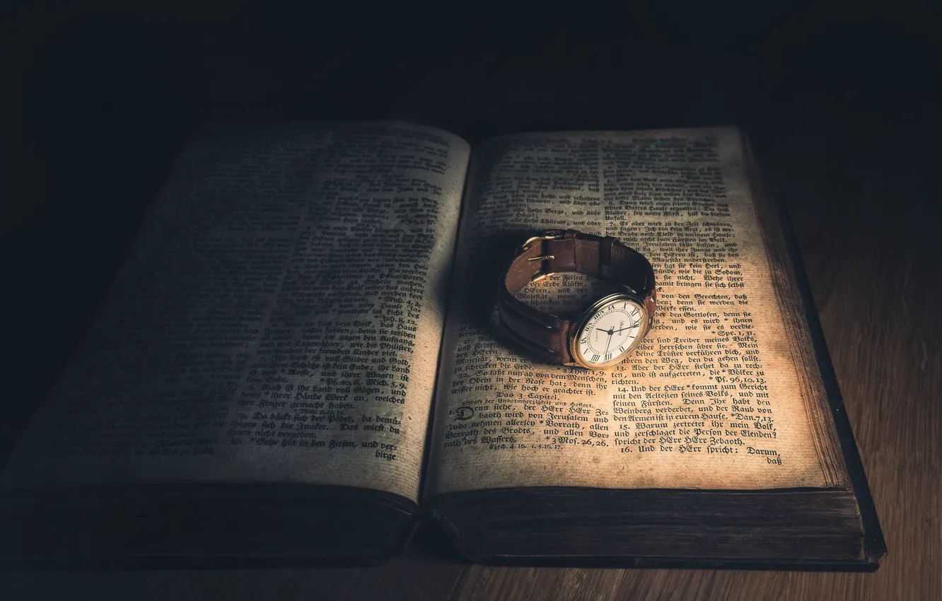 Photo wallpaper table, watch, book