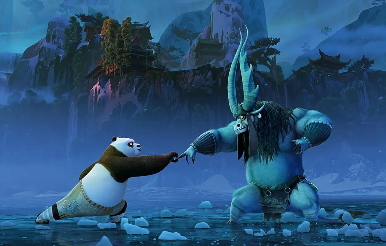 Photo wallpaper landscape, mountains, cartoon, adventure, action, Comedy, Kai, Kung Fu Panda 3