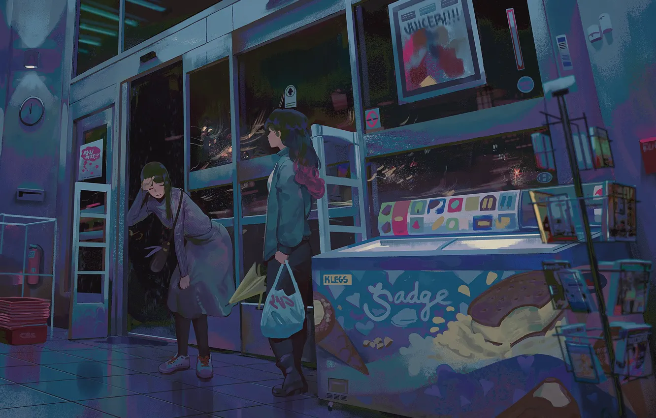 Photo wallpaper girl, fatigue, shop