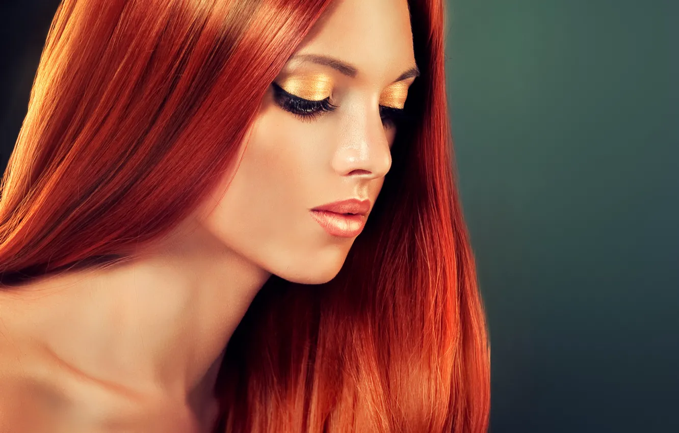 Photo wallpaper eyelashes, model, hair, makeup, shadows, red, beautiful