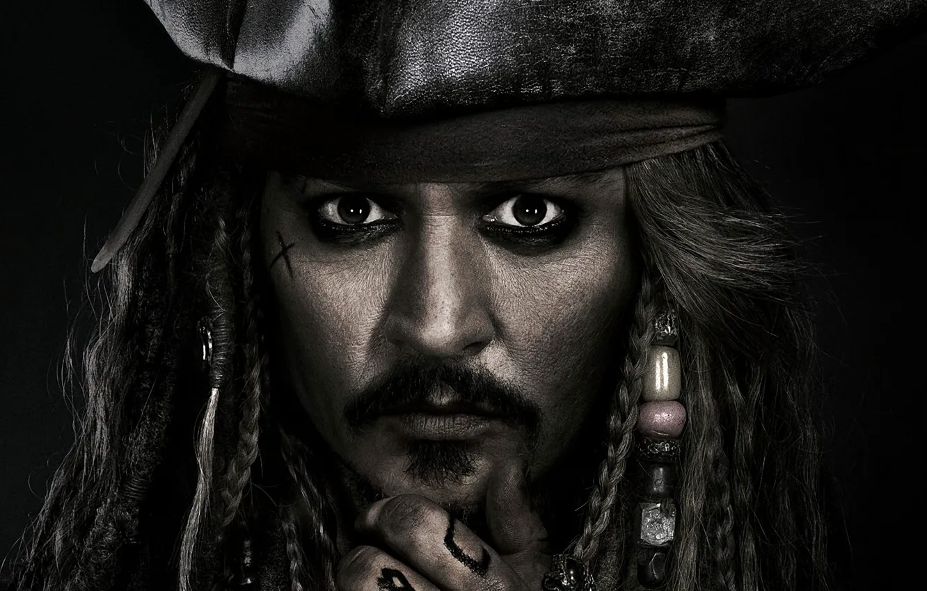 Photo wallpaper Johnny Depp, cinema, pirate, hat, man, movie, tatoo, face