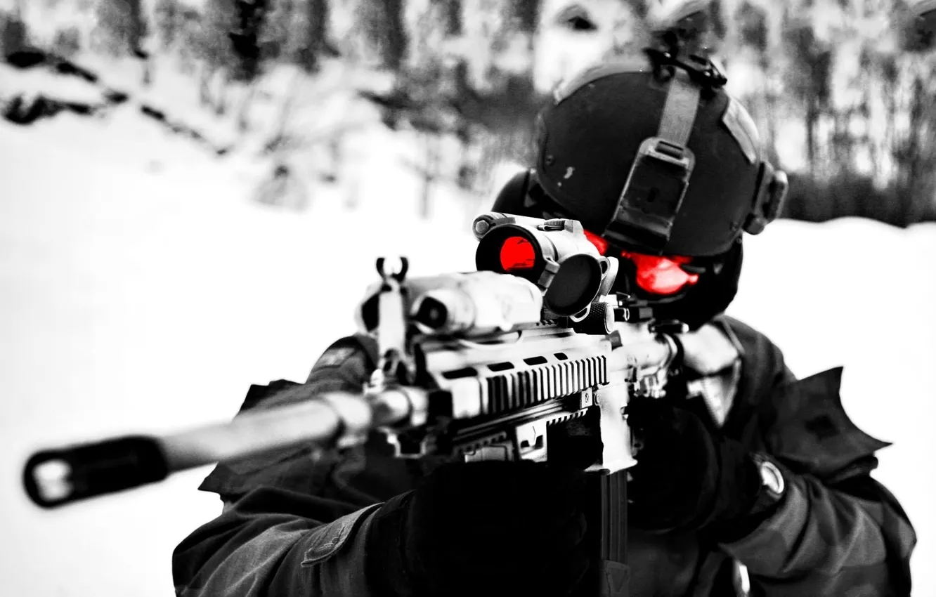 Photo wallpaper winter, optics, sniper