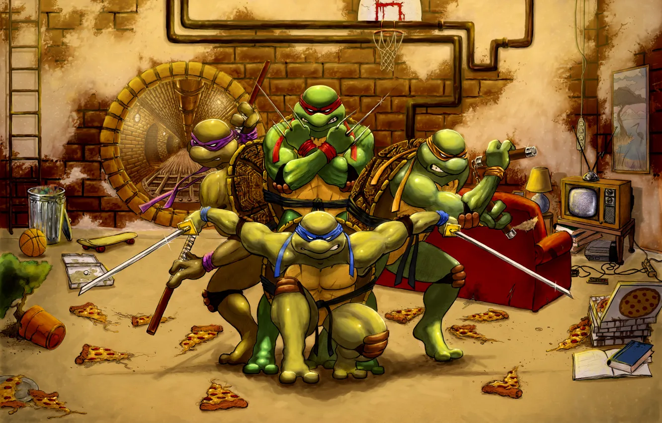 Photo wallpaper Rafael, Donatello, Leonardo, Michelangelo, Teenage Mutant Ninja Turtles, teenage mutant ninja turtles