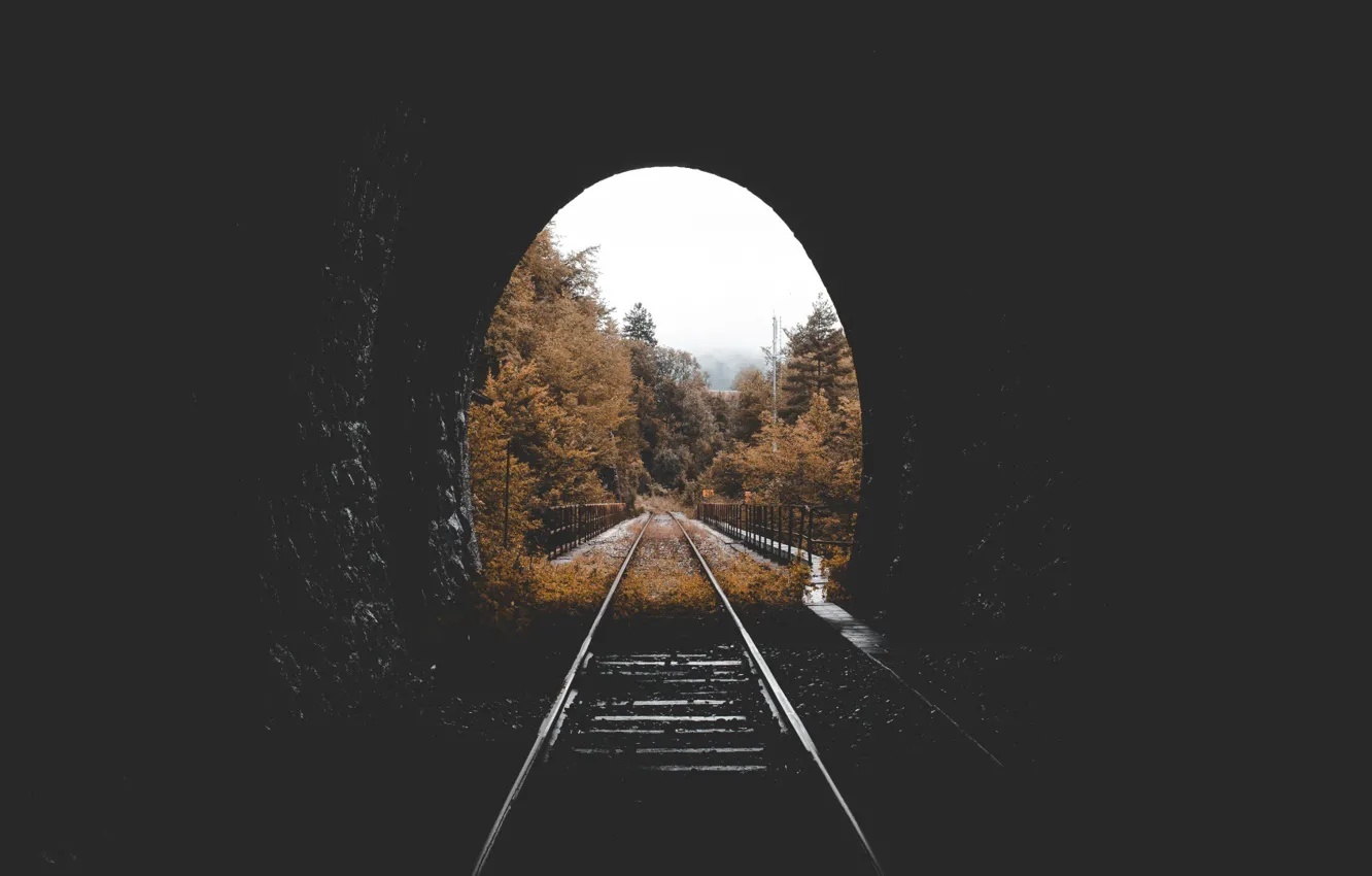 Photo wallpaper autumn, tunnel, railway