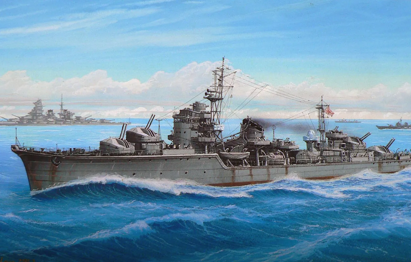 Photo wallpaper ship, art, Navy, military, Japanese, destroyer, WW2, IJN