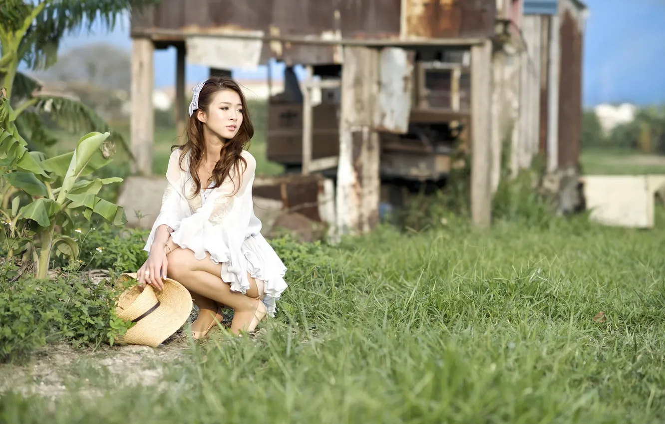 Photo wallpaper field, girl, home