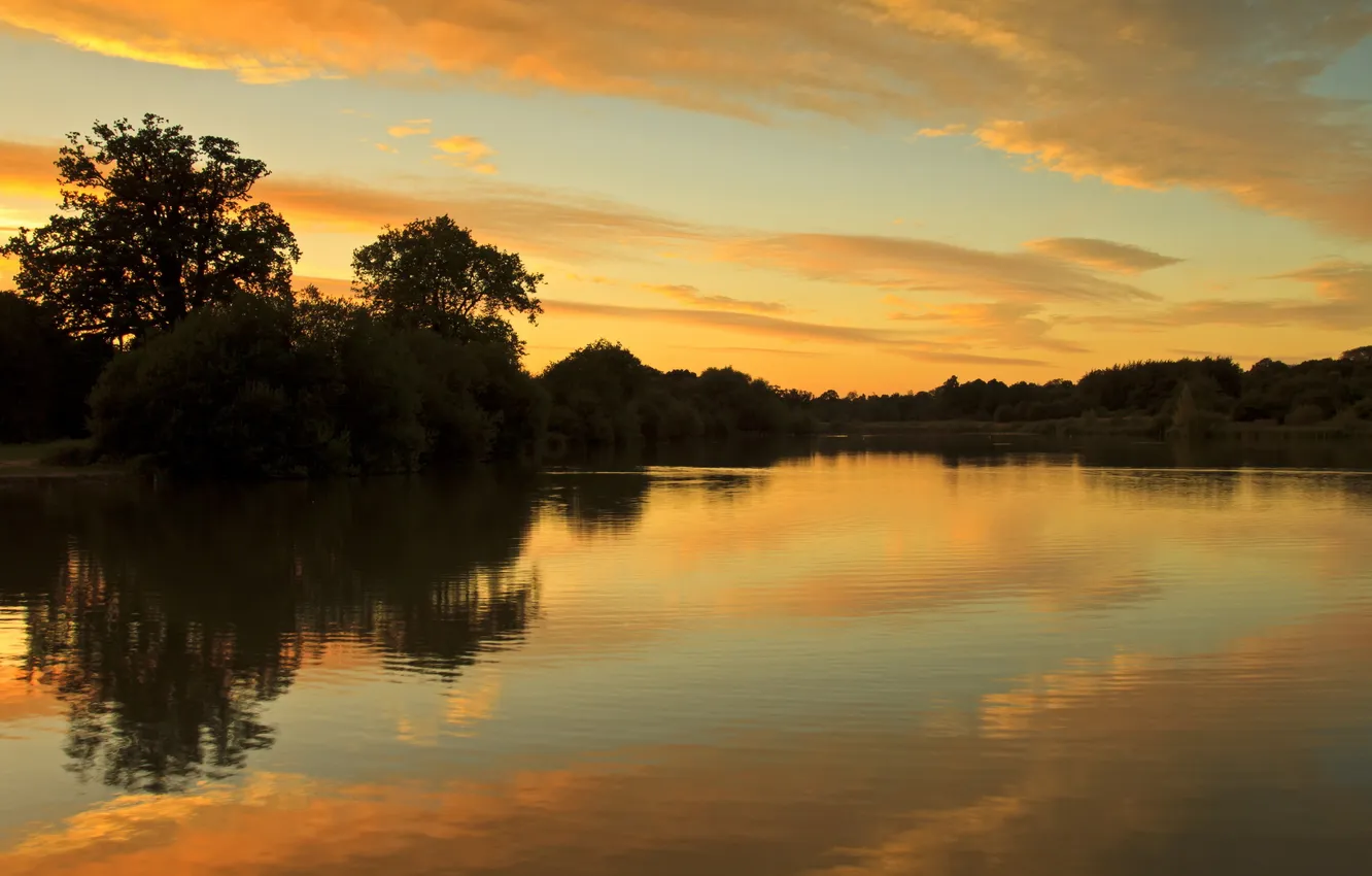 Photo wallpaper landscape, sunset, river