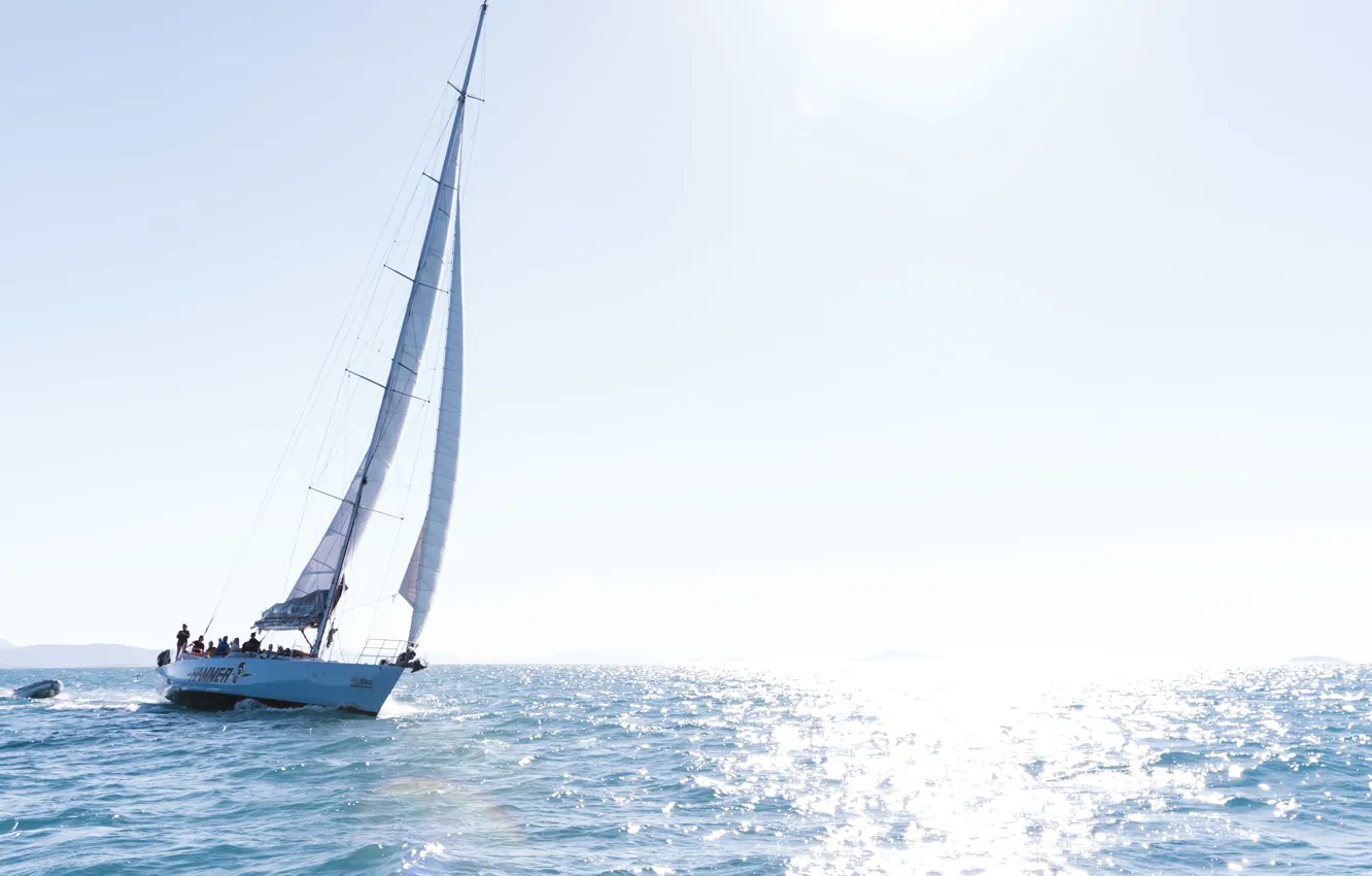 Photo wallpaper sea, the sun, the way, movement, the wind, yacht, sails, swimming
