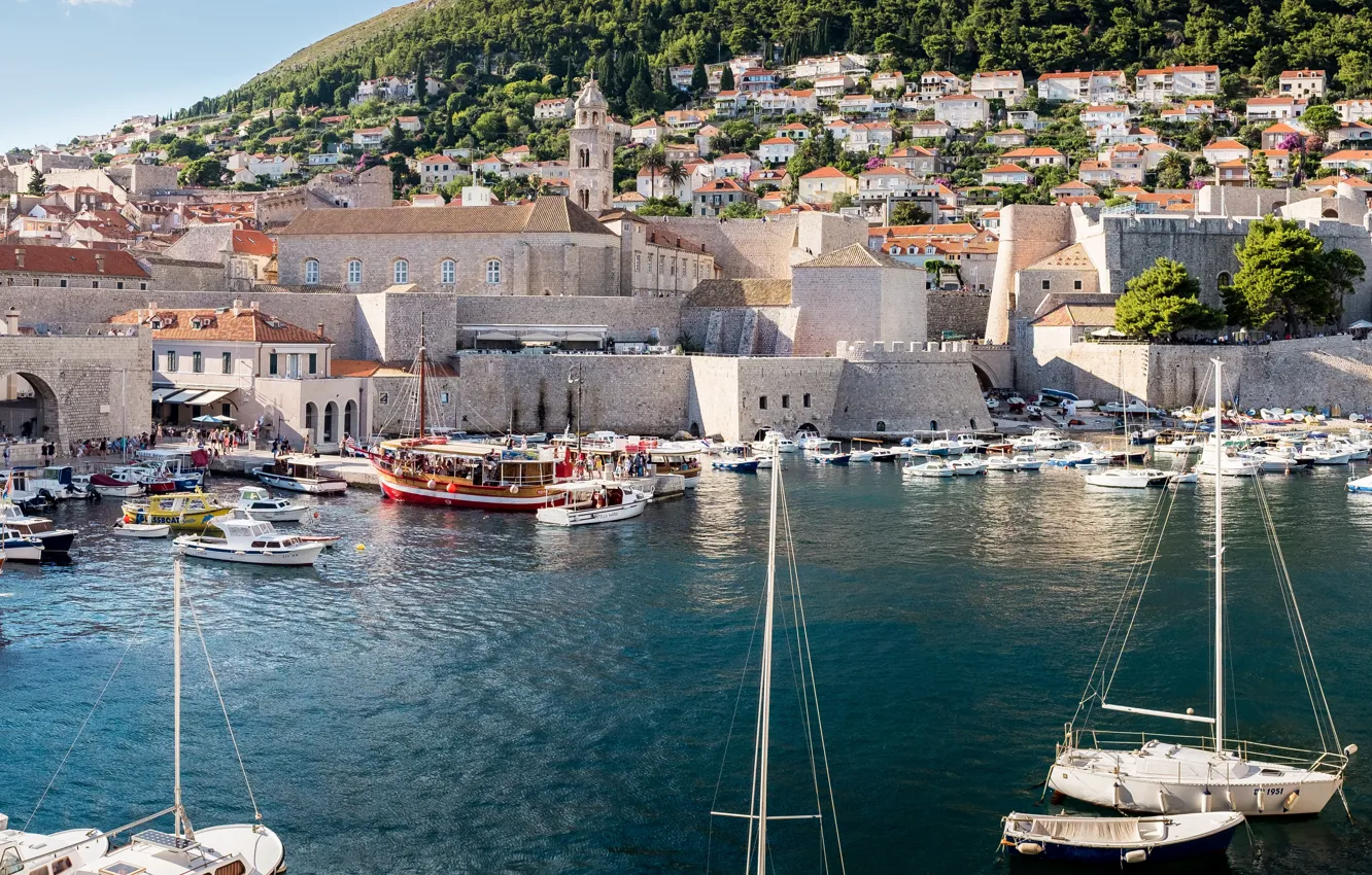 Photo wallpaper Home, The city, Panorama, Yachts, Croatia, Dubrovnik, Dubrovnik, Boats