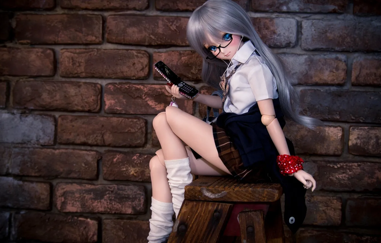 Photo wallpaper toy, doll, glasses, phone