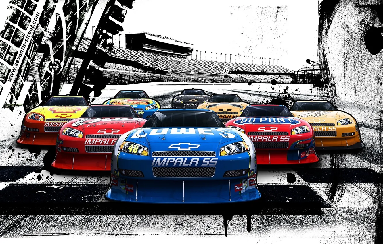 Photo wallpaper Figure, Chevrolet, Race, Machine, A lot, NASCAR, Nascar