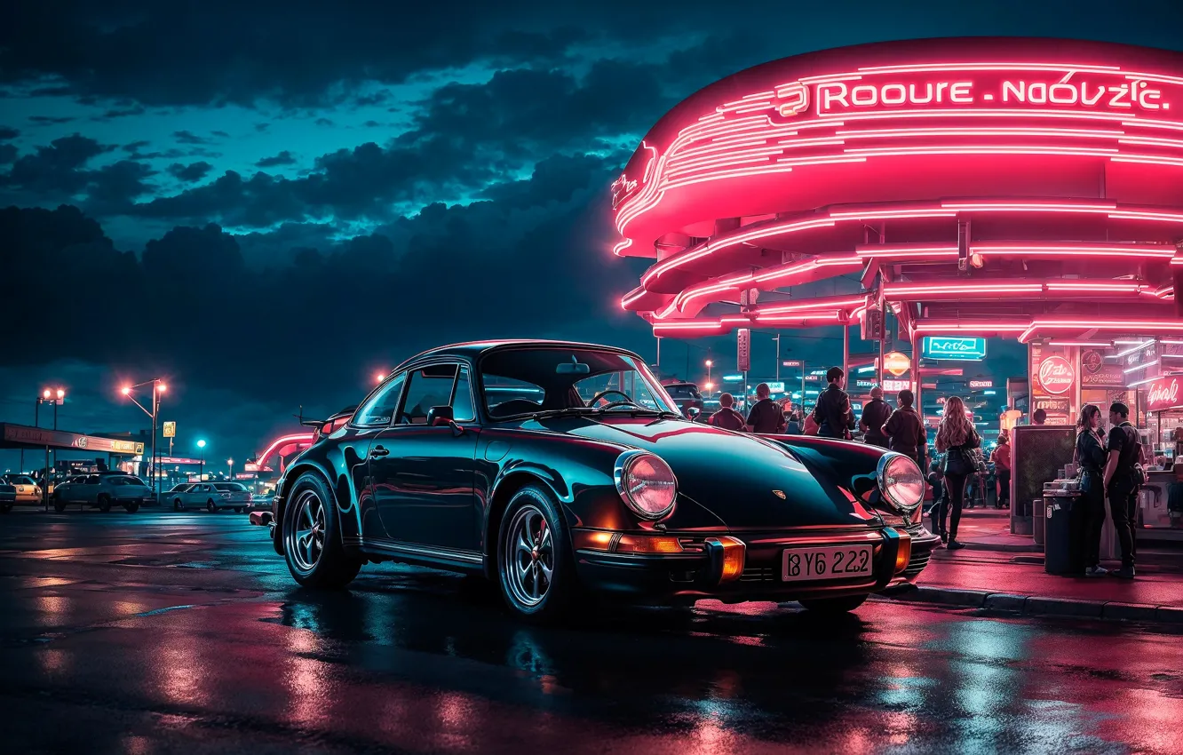 Photo wallpaper the city, sports car, Porsche 911, neural network
