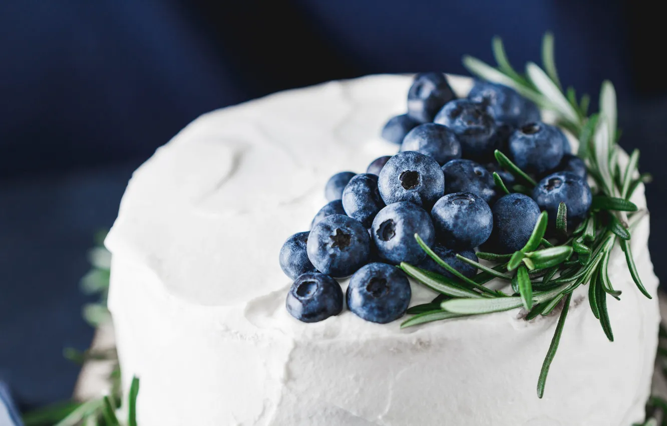 Photo wallpaper greens, white, berries, sprig, food, pie, cake, cream