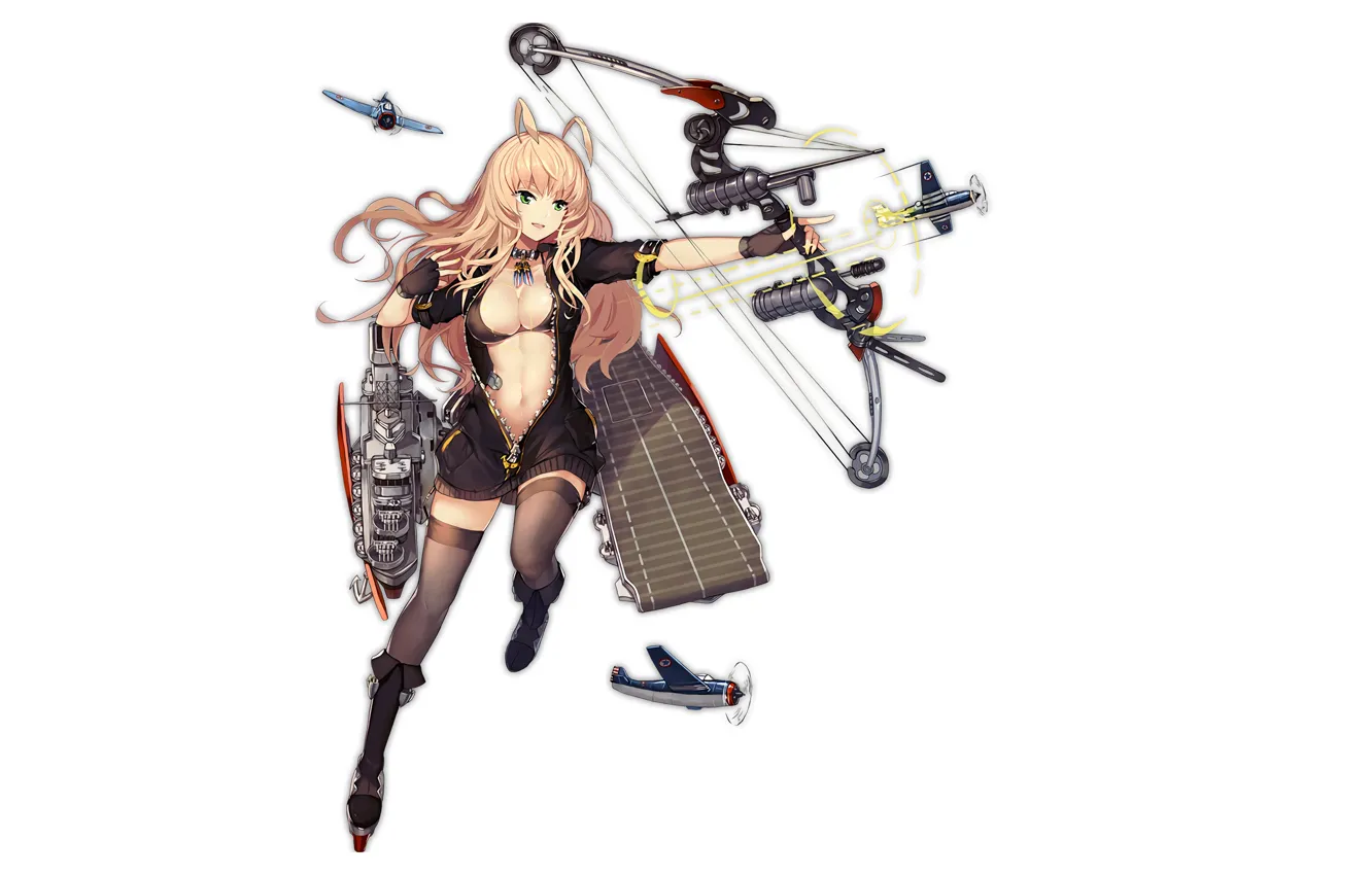 Photo wallpaper girl, sexy, cleavage, thighhighs, green eyes, long hair, boobs, anime