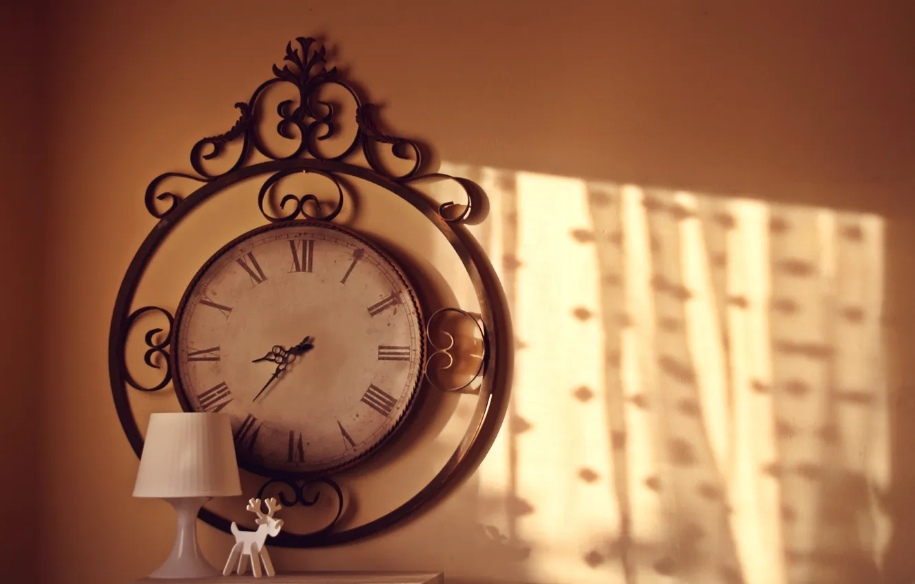 Photo wallpaper time, arrows, watch, lamp, deer, wall