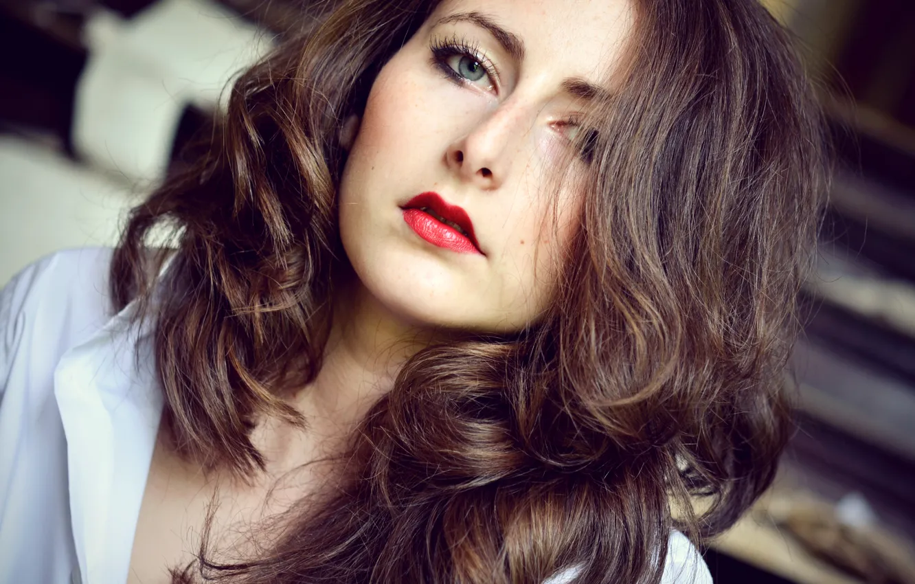 Photo wallpaper look, girl, lips, curls