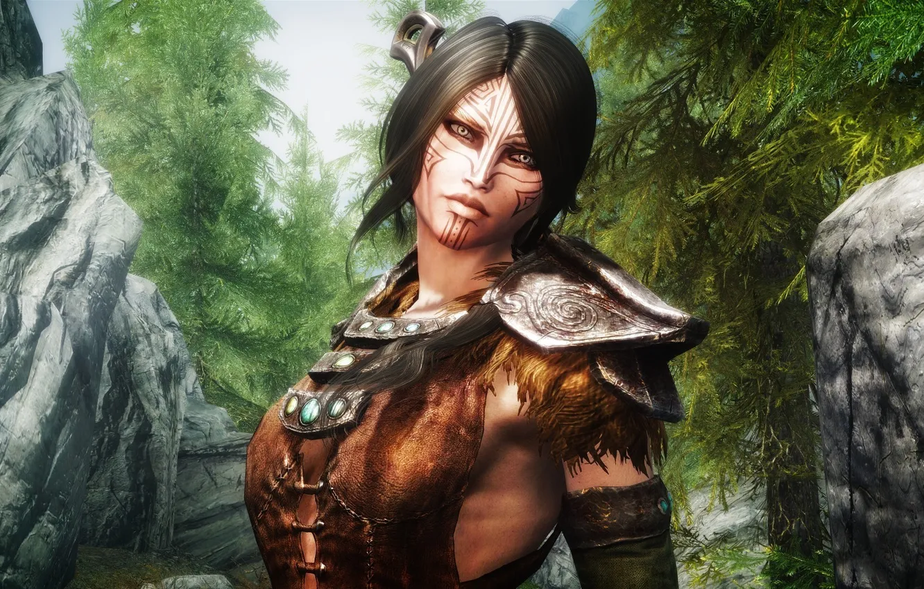 Photo wallpaper look, girl, warrior, The Elder Scrolls V Skyrim, coloring