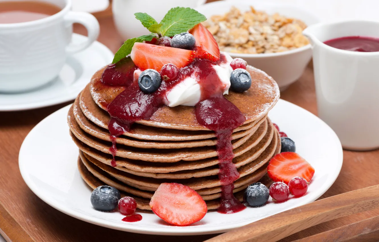 Photo wallpaper berries, pancakes, jam