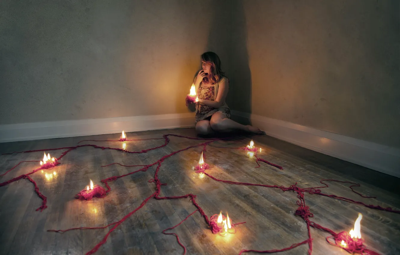 Photo wallpaper girl, ritual, candles