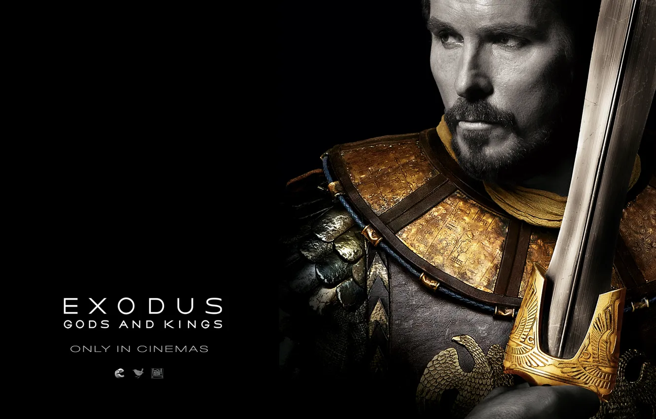 Photo wallpaper sword, armor, black background, Christian Bale, Christian Bale, Moses, Exodus: Gods and Kings, Moses