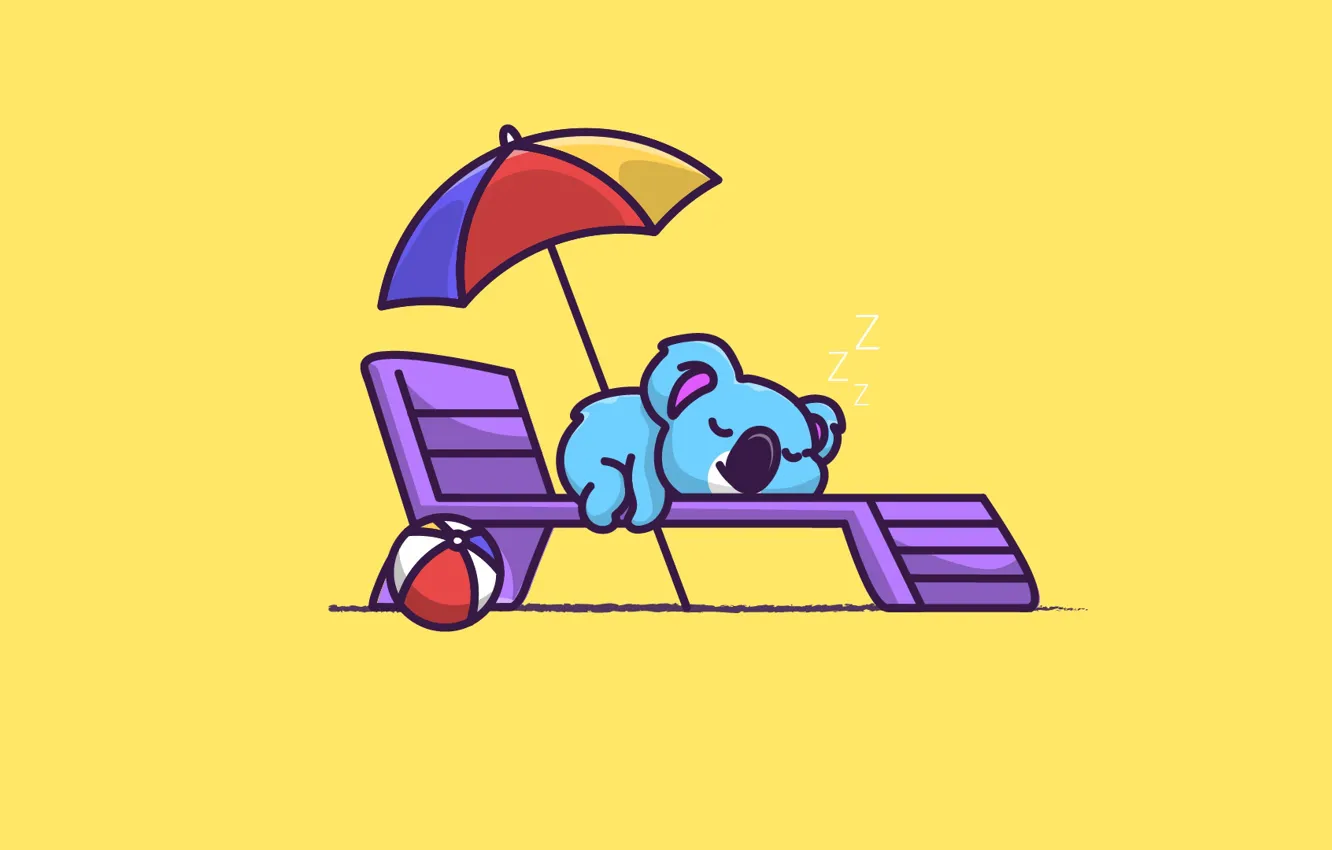 Photo wallpaper beach, the sun, sleep, minimalism, Koala