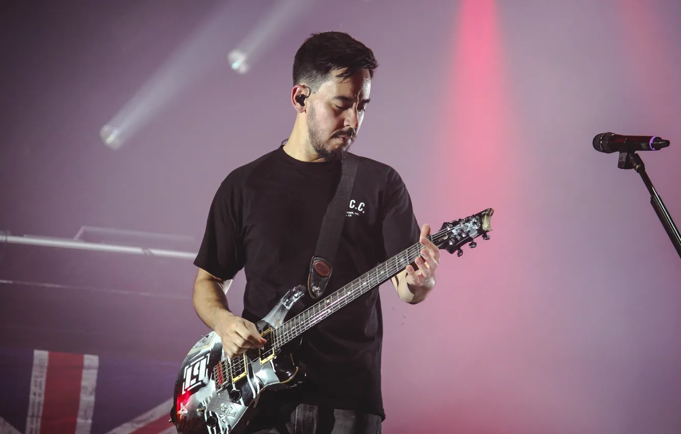 Photo wallpaper guitar, microphone, linkin park, Mike Shinoda, scene, rock band