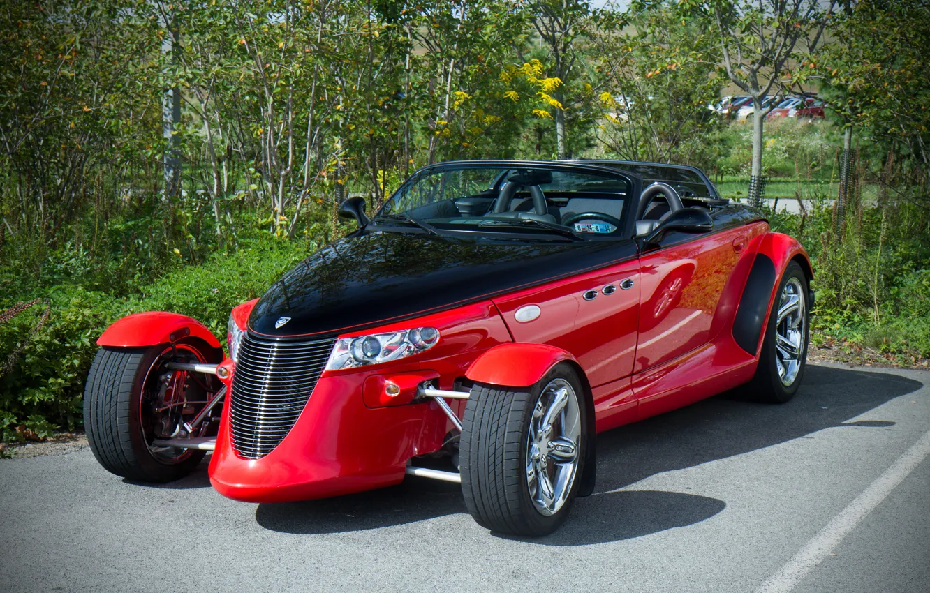 Photo wallpaper red, Roadster, sports car, Chrysler Corporation, Plymouth Prowler