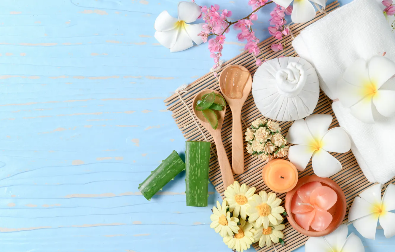 Photo wallpaper candles, soap, Spa, aloe, plumeria