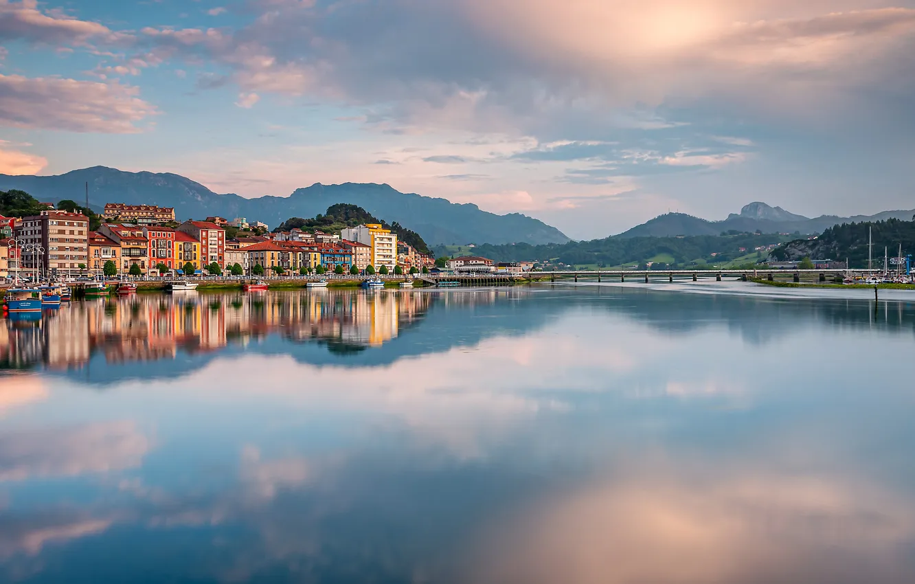 Photo wallpaper summer, clouds, mountains, river, horizon, summer, Spain, river