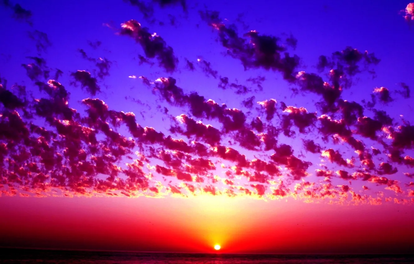 Photo wallpaper sea, sunset, clouds, horizon