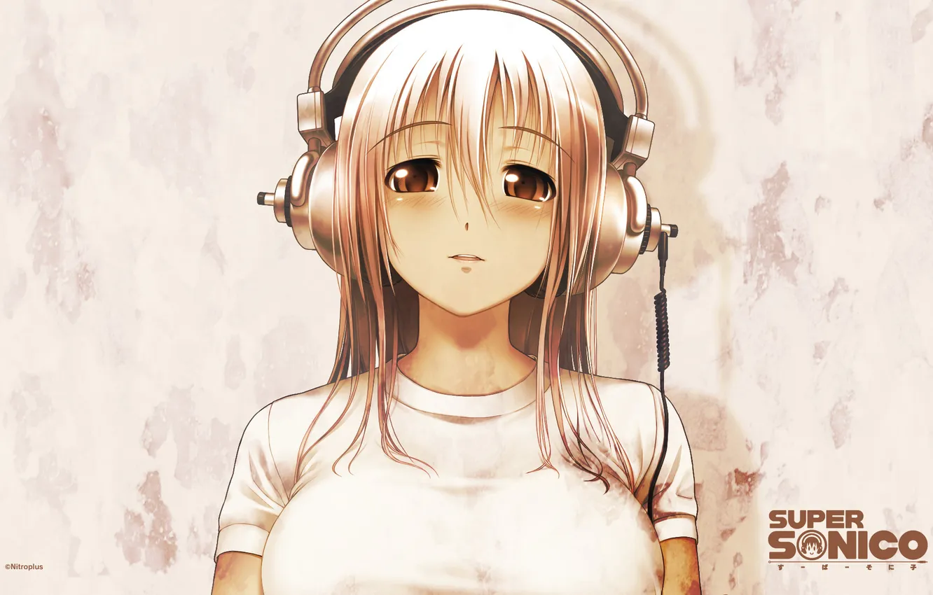 Photo wallpaper anime, headphones, Girl, t-shirt, super sonic