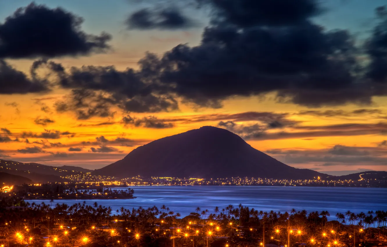 Photo wallpaper Pacific Ocean, Hawaii, sunrise, koko mountain