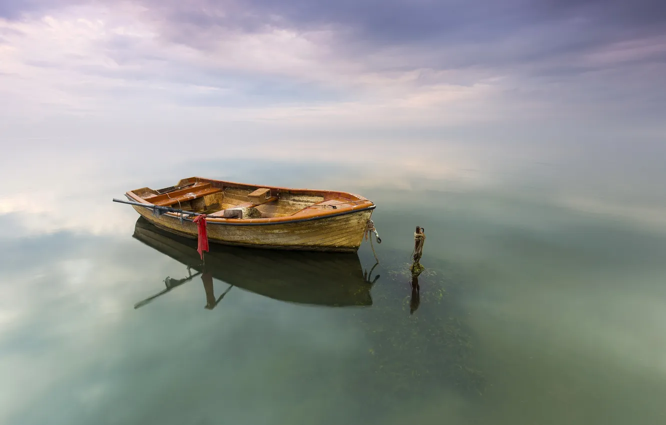 Photo wallpaper nature, lake, boat