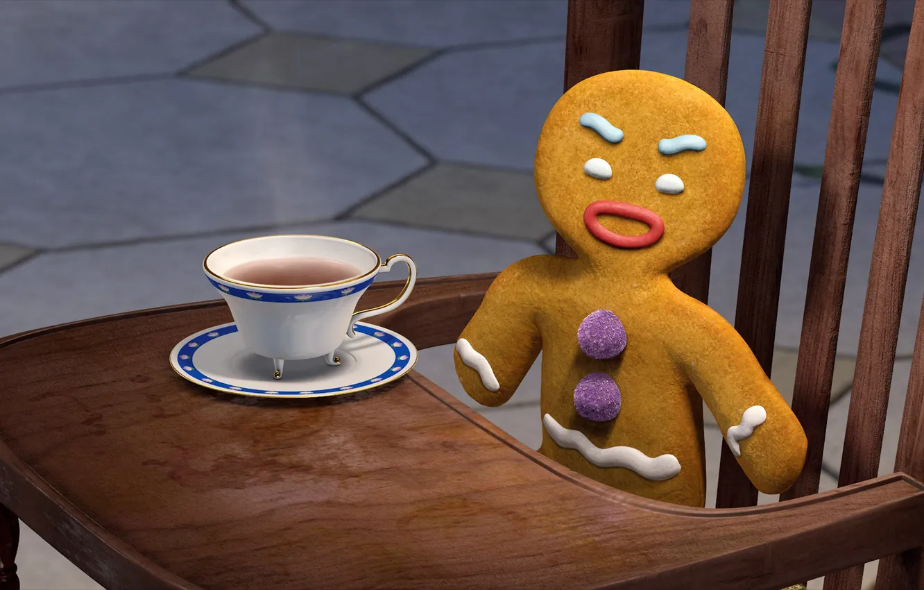 Photo wallpaper mood, tea, Shrek, cookie, gingerbread, gingy