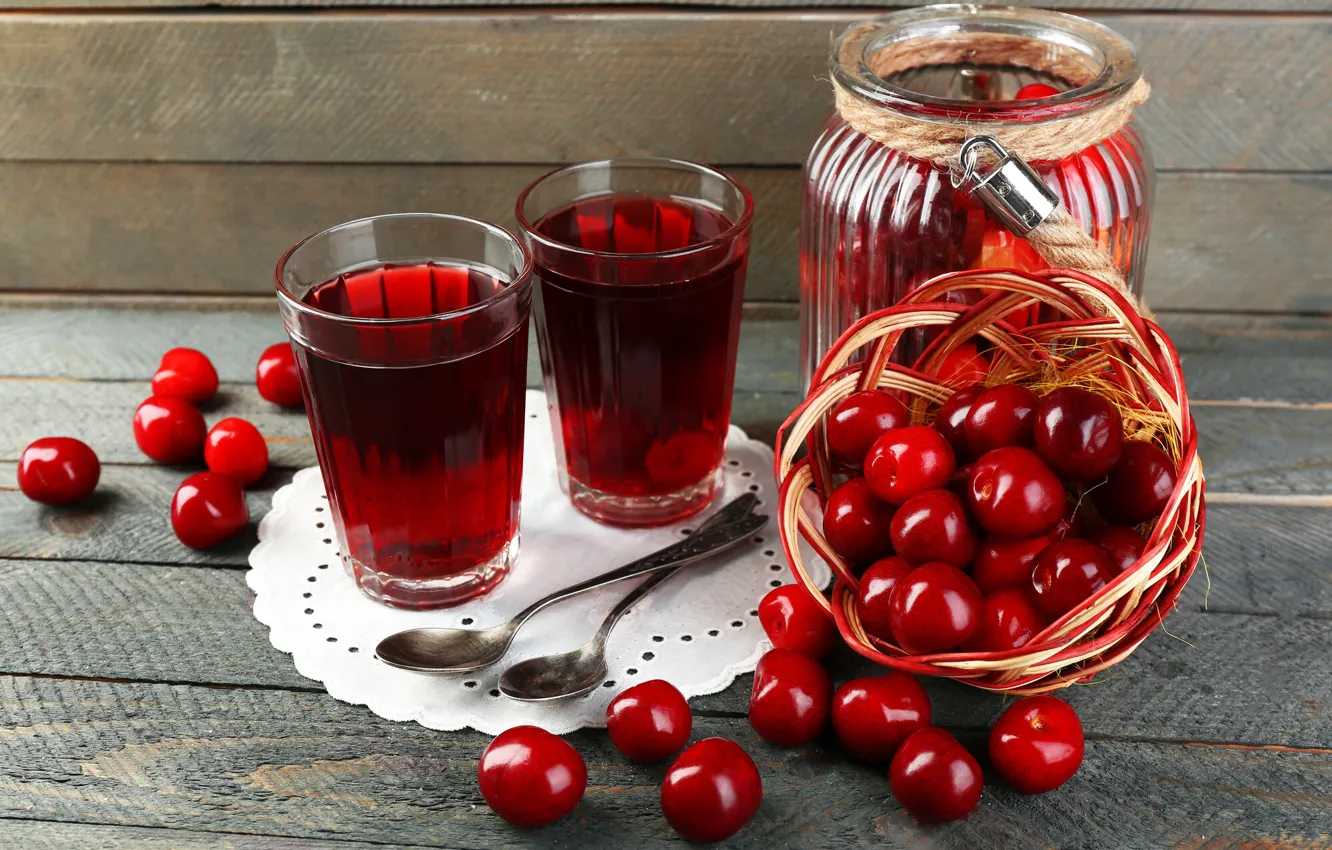 Photo wallpaper glass, cherry, compote