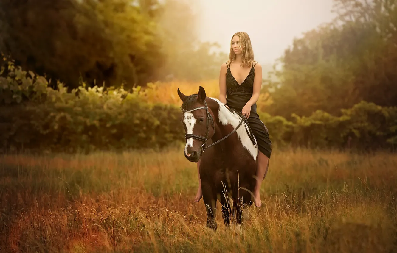 Photo wallpaper autumn, girl, horse