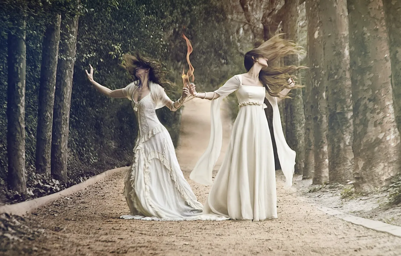 Photo wallpaper road, girl, lights