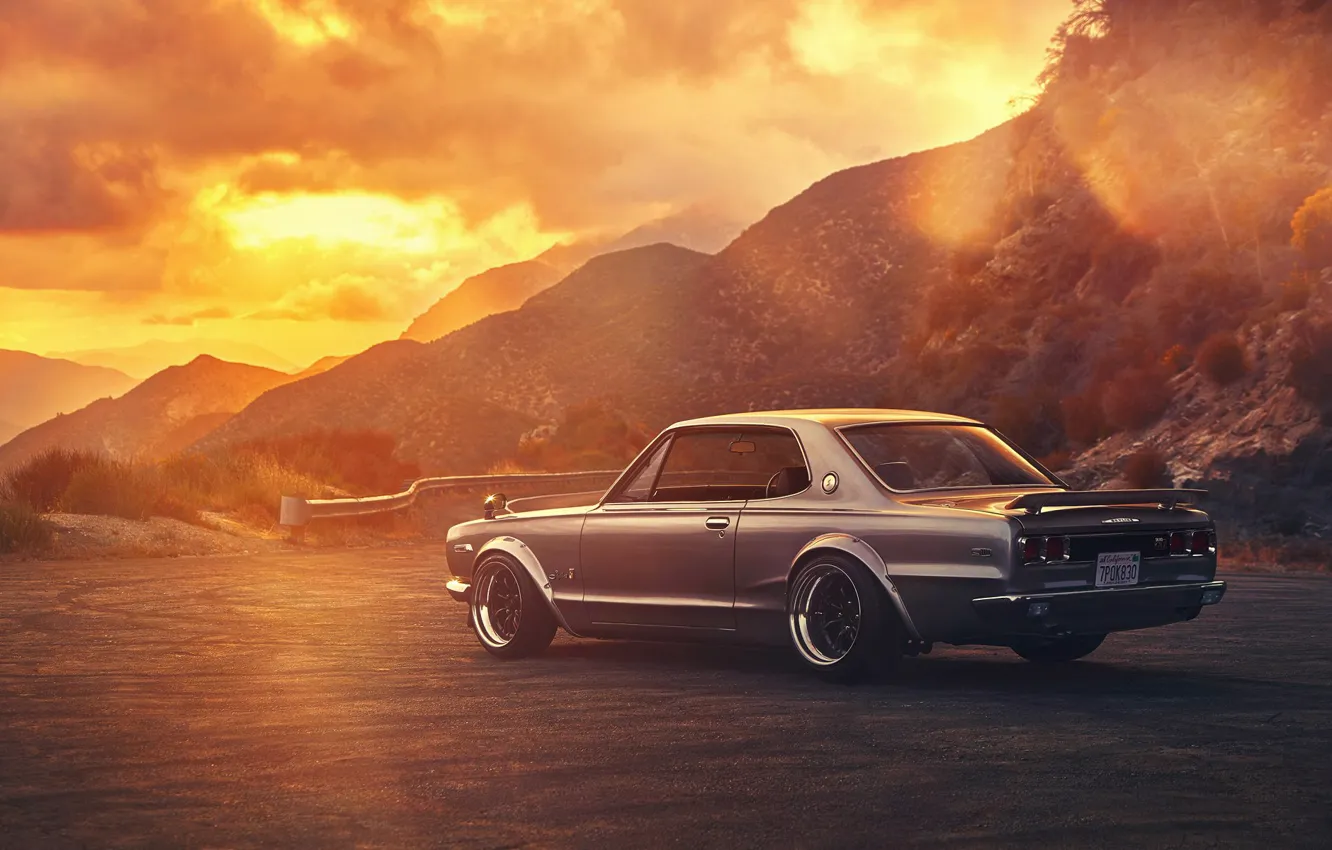 Photo wallpaper Nissan, GTX, Car, 2000, Sunset, Skyline, Old, Rear