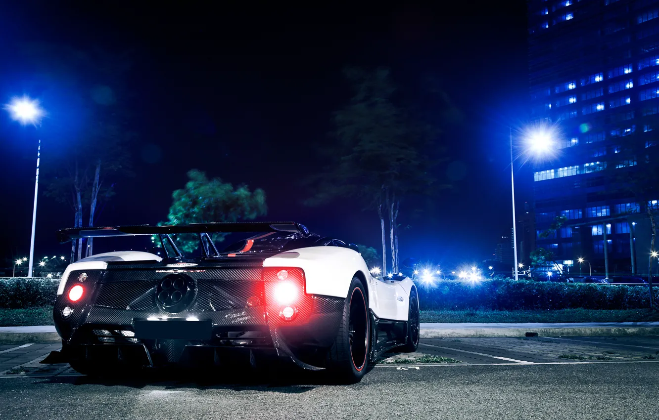 Photo wallpaper night, the city, lights, Singapore, Pagani, Zonda, ass, Cinque