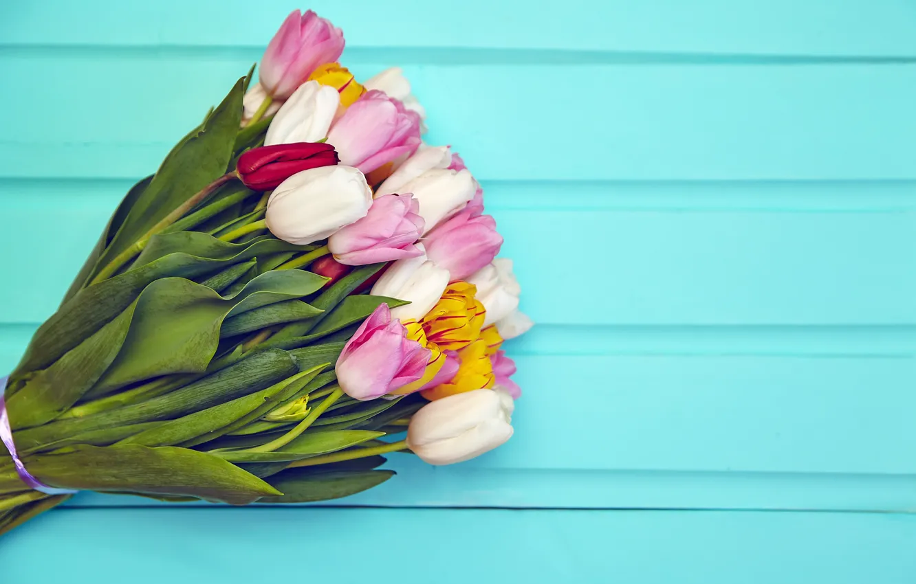 Photo wallpaper flowers, bouquet, spring, colorful, tulips, fresh, pink, flowers