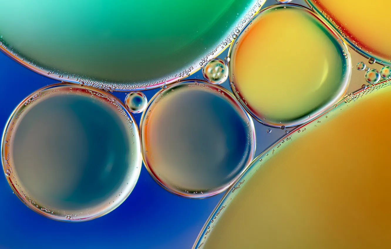 Photo wallpaper water, bubbles, color, oil, liquid, the air, the volume