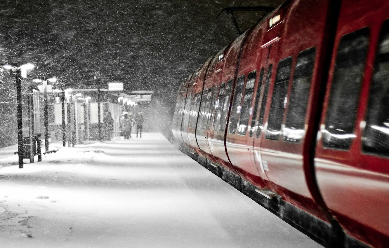 Photo wallpaper winter, snow, railway station