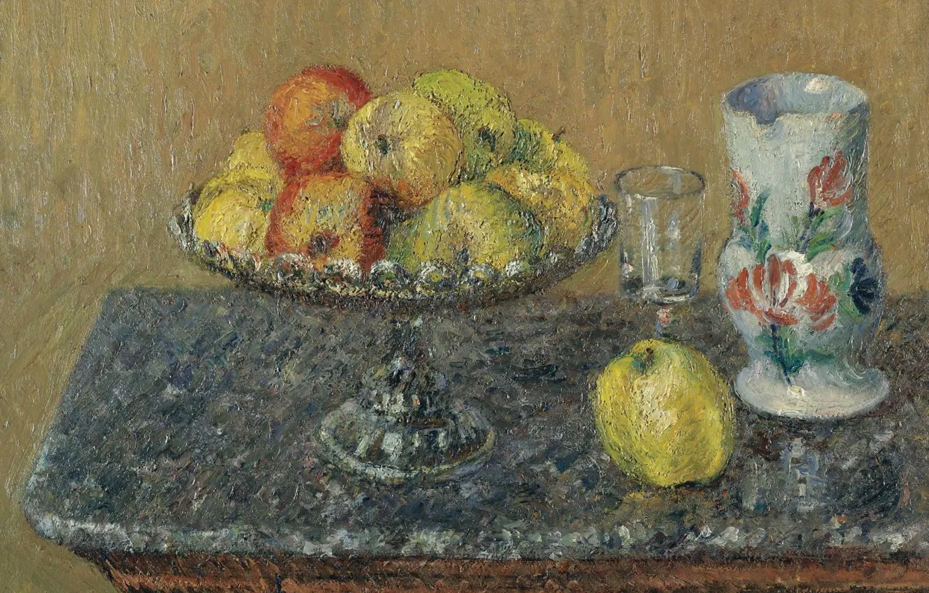 Photo wallpaper picture, fruit, still life, Gustave Loiseau, Gustave Loiseau, Fruit basket with Apples and Pitcher