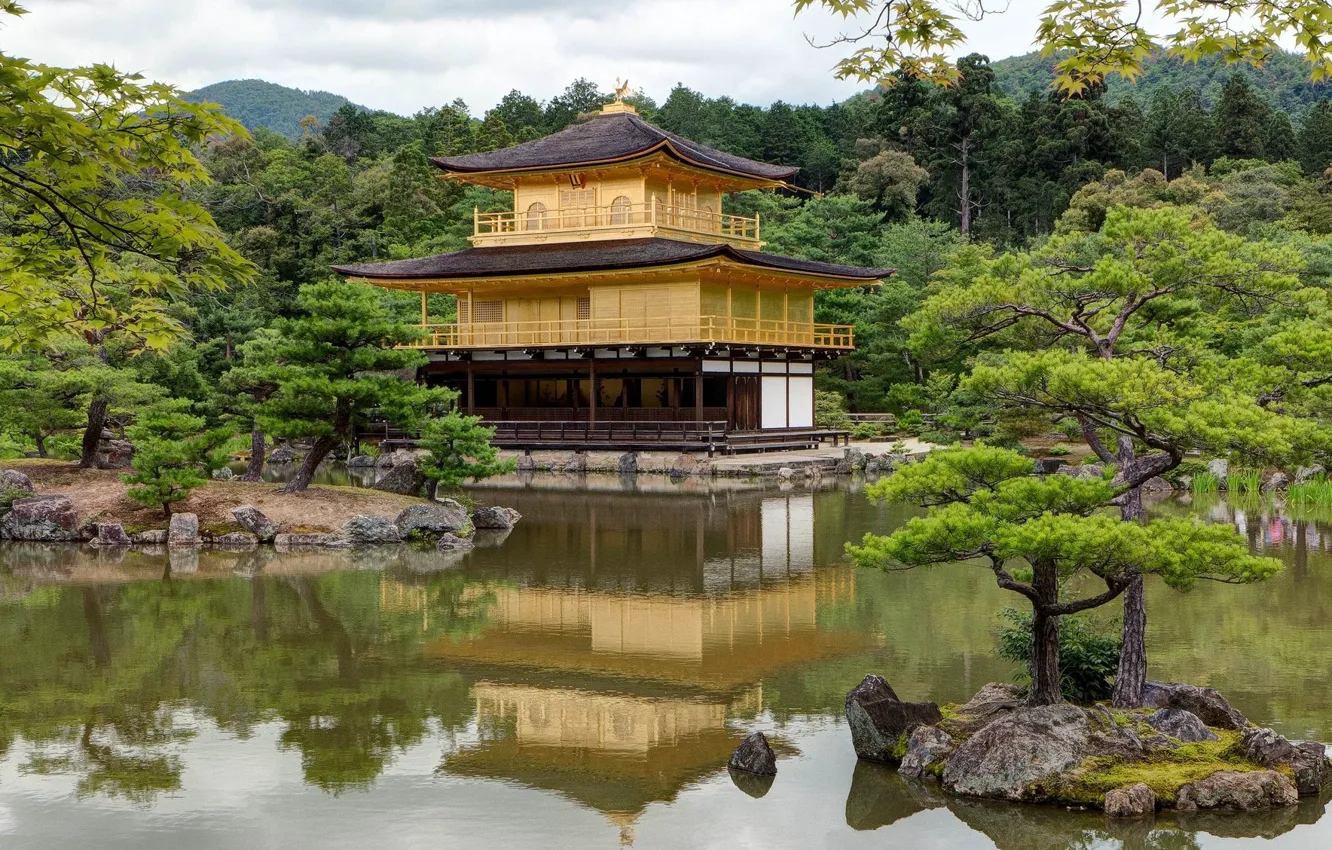 Photo wallpaper lake, Park, castle, Japan, island, Kyoto