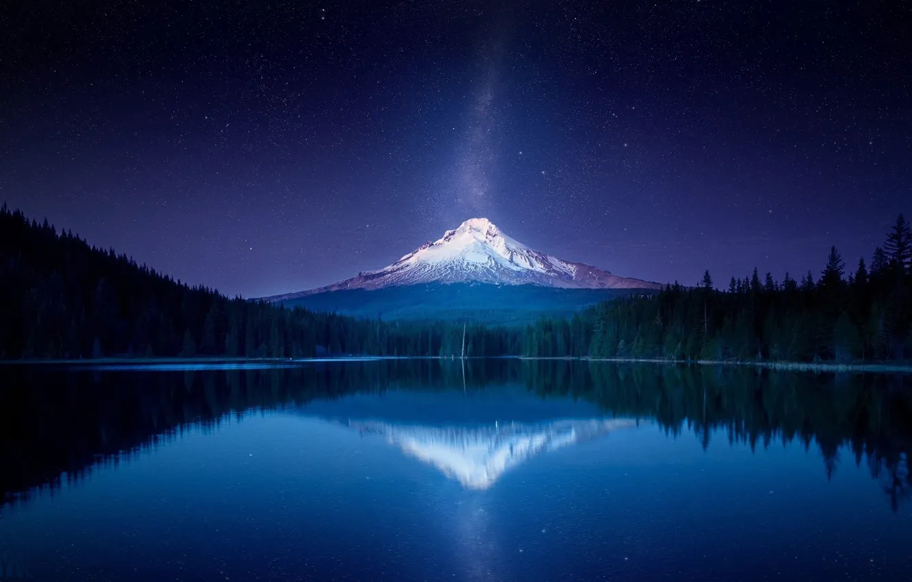Photo wallpaper stars, night, lake, Milky Way