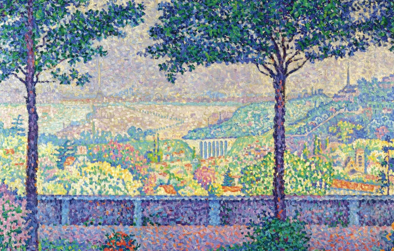 Photo wallpaper landscape, picture, 1899, Paul Signac, pointillism, Paul Signac, Terrace of Meudon