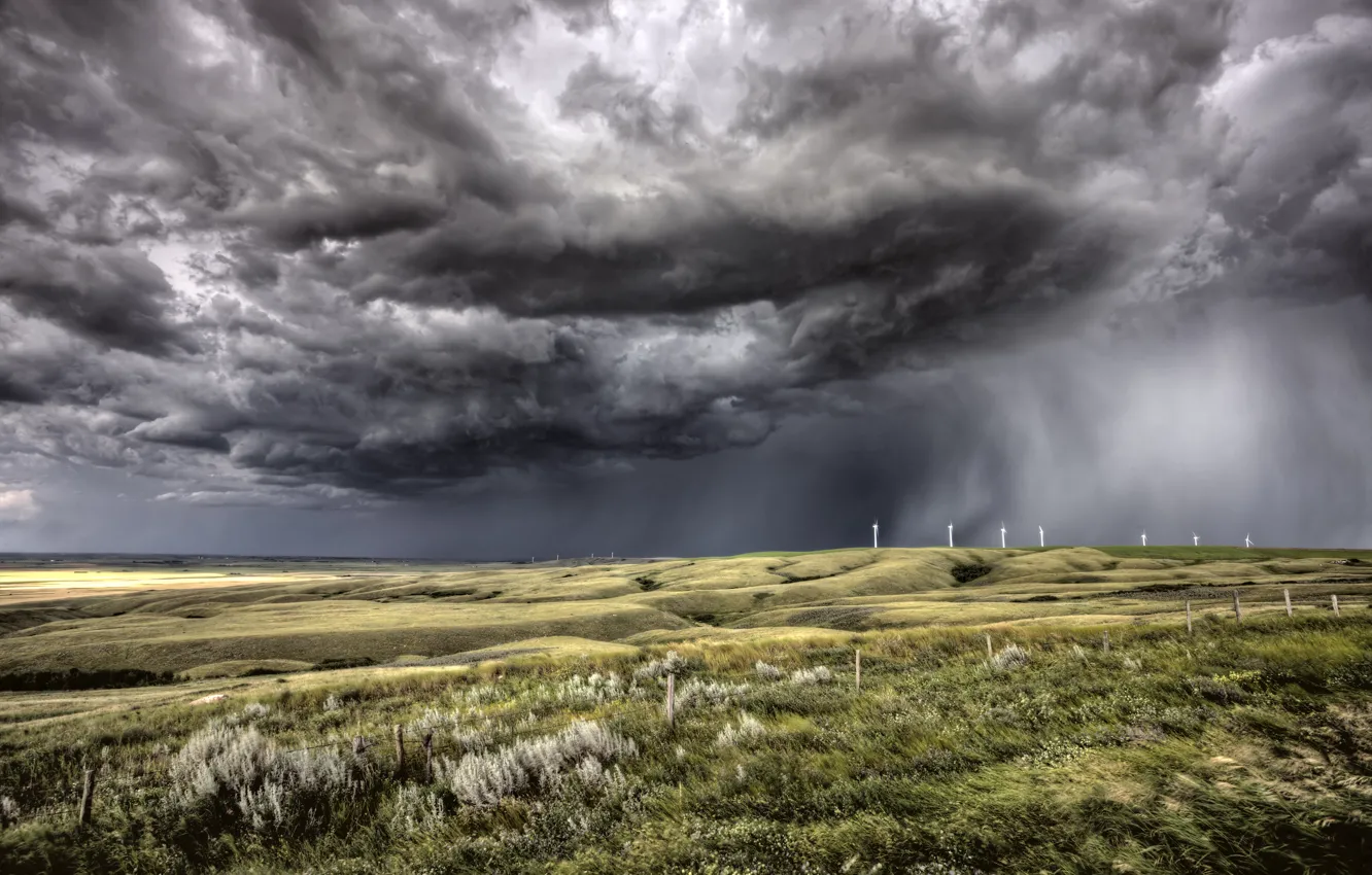 Photo wallpaper field, the sky, clouds, nature
