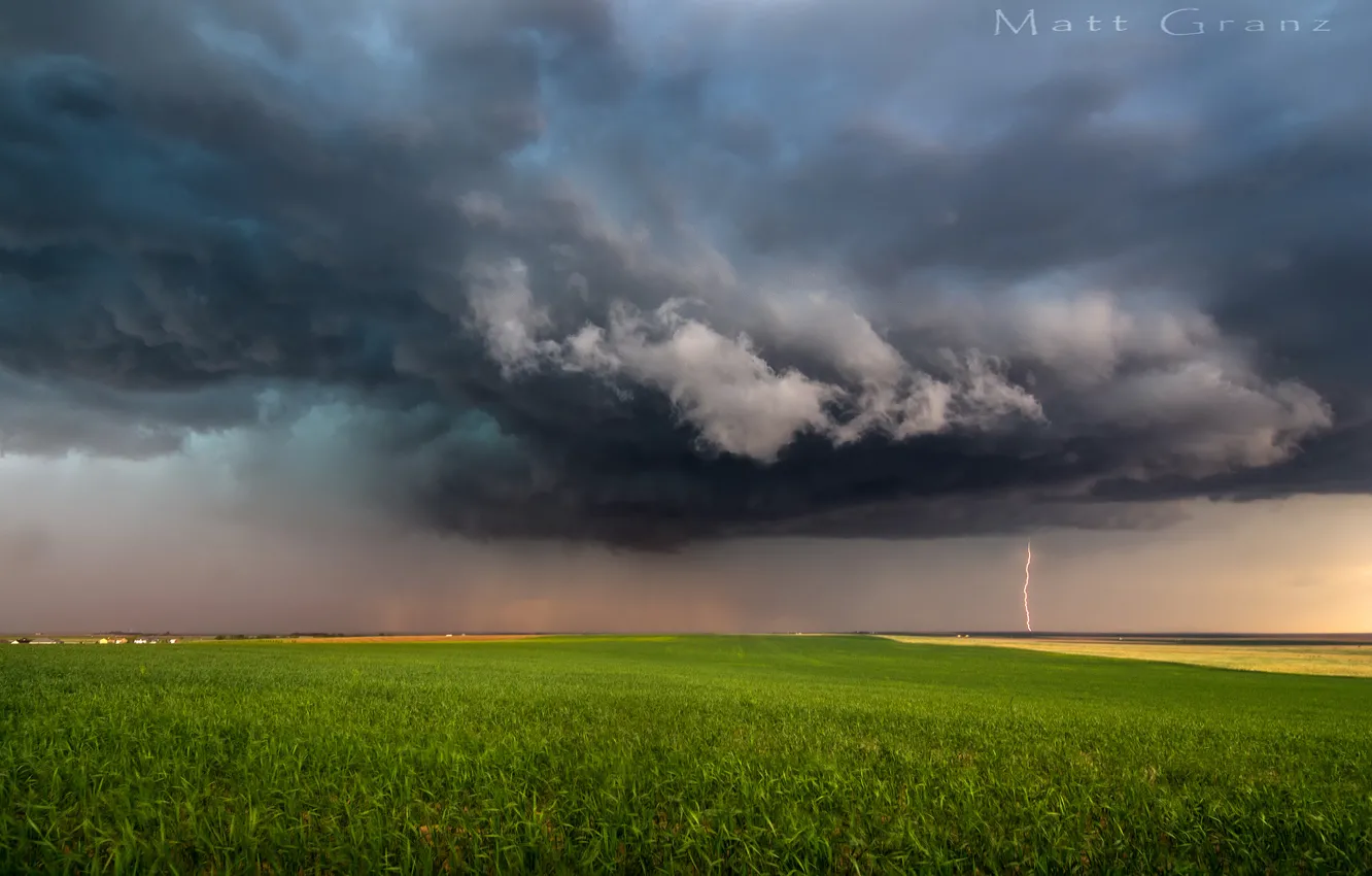 Photo wallpaper field, clouds, storm, lightning, Colorado, USA, Denver